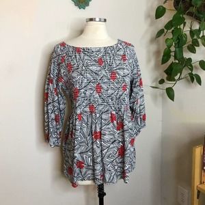 J. Jill smocked floral babydoll top black red MP